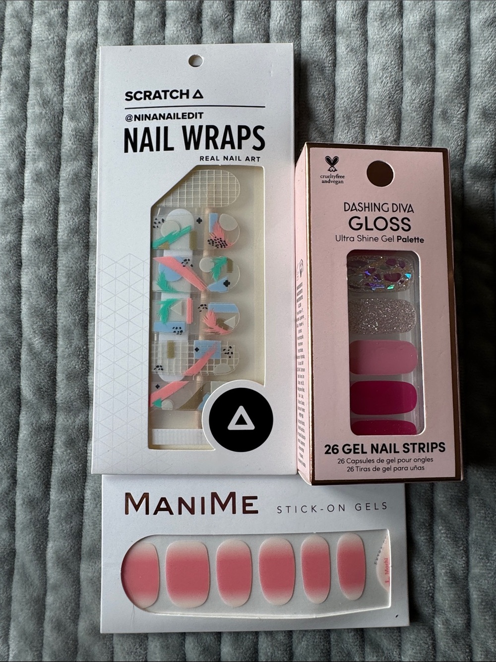 NEW Dashing Diva Gloss Pink & Multi Nail Wraps and Stick-On Gels Bundle